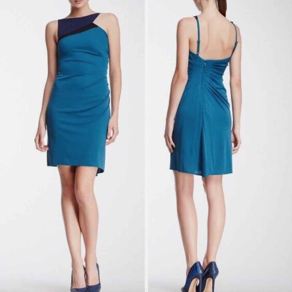NEW BCBG MAXAZRIA Adair Bright Teal Asymmetrical dress size XS